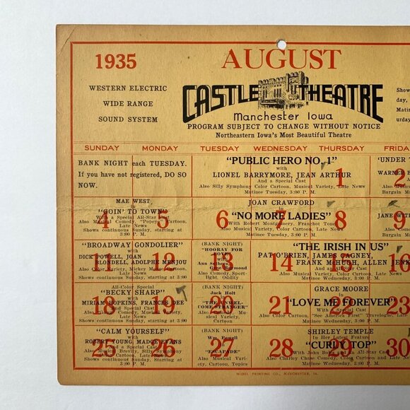 1935 Castle Theatre Plaza Program Schedule SHIRLEY TEMPLE Joan Crawford - Picture 4 of 6